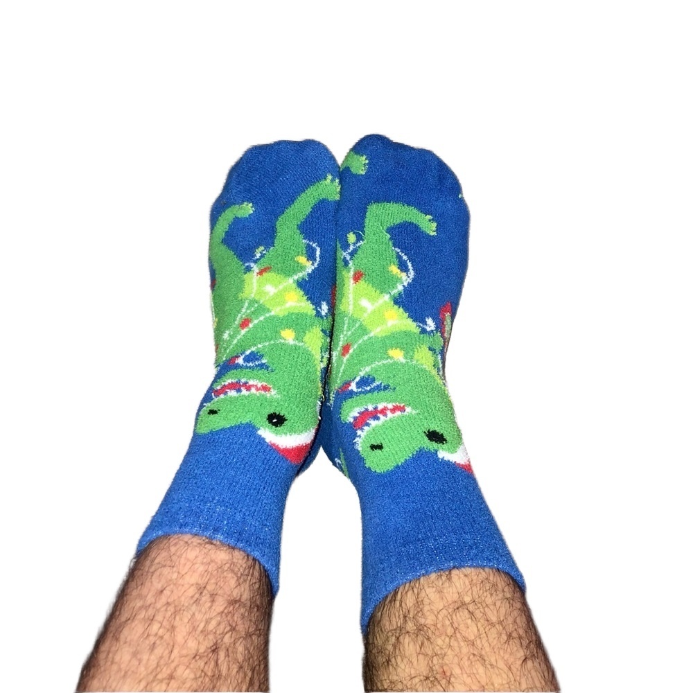 Blue Green Christmas Dinosaur T-Rex Novelty Festive Socks